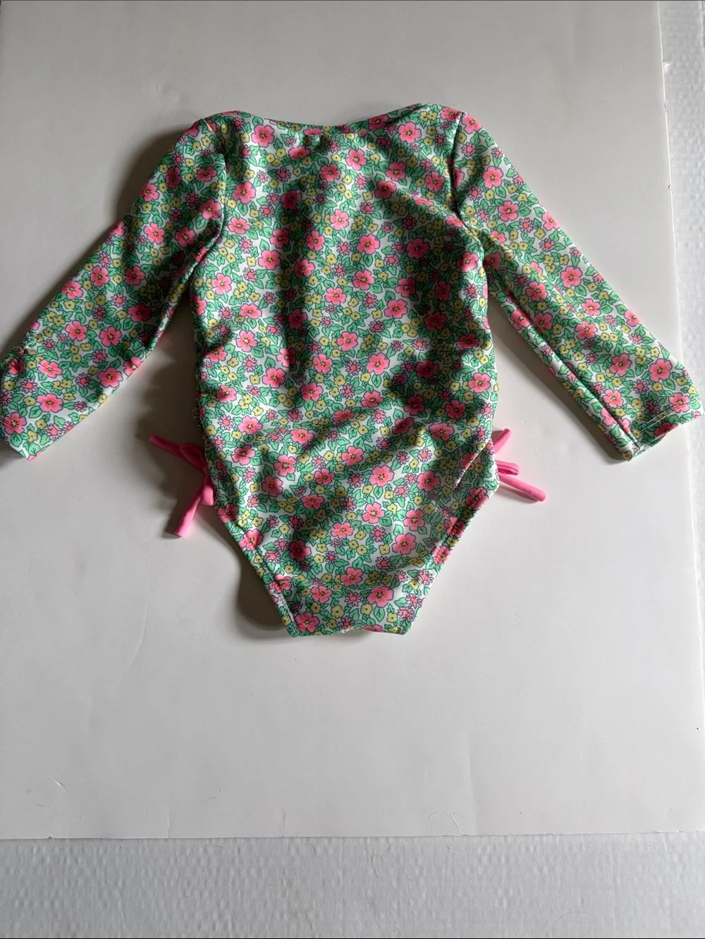 Cat & Jack Girls Long-Sleeve Floral Rashguard Swimsuit - Pink & Green